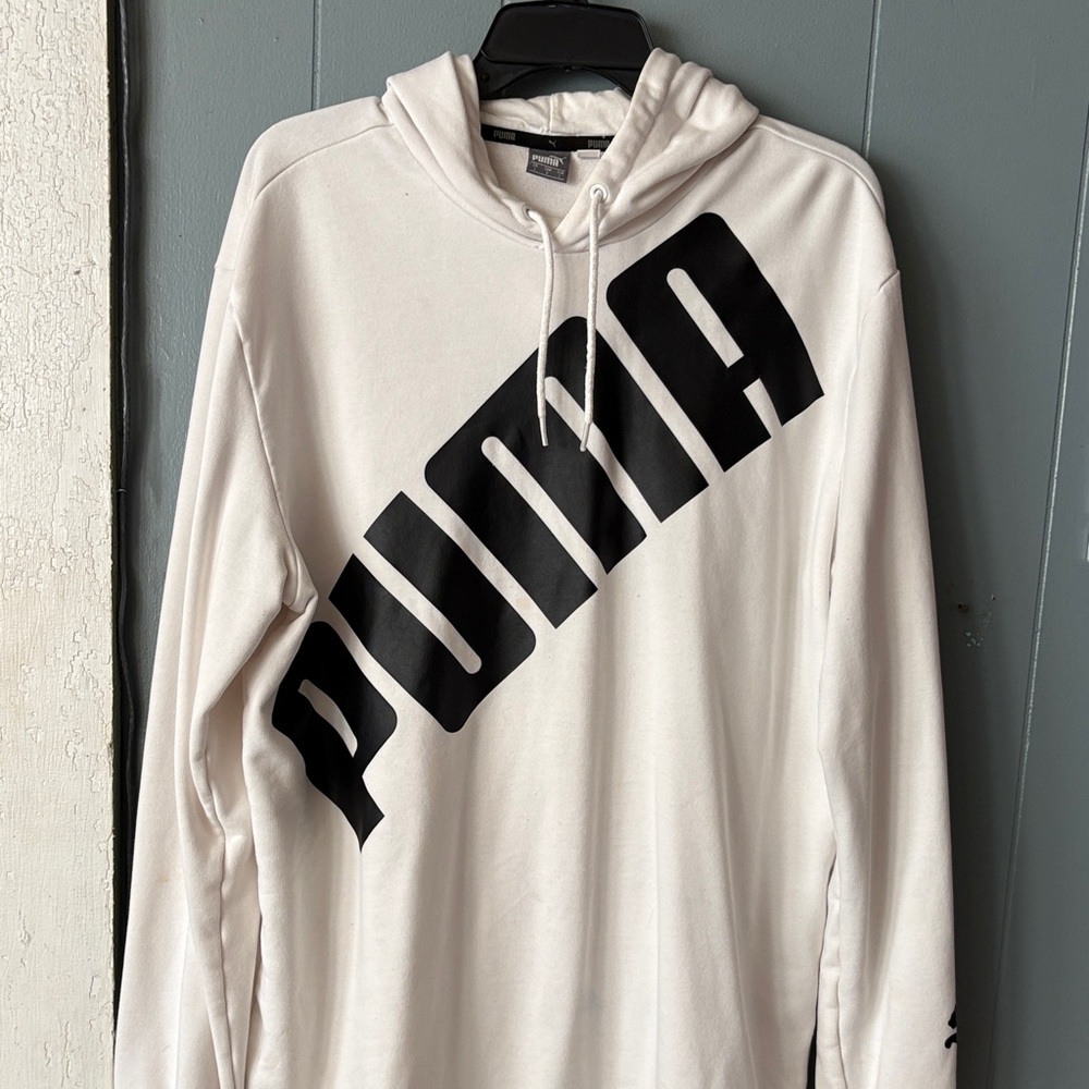 PUMA Men's Cream Hoodie with Black Logo